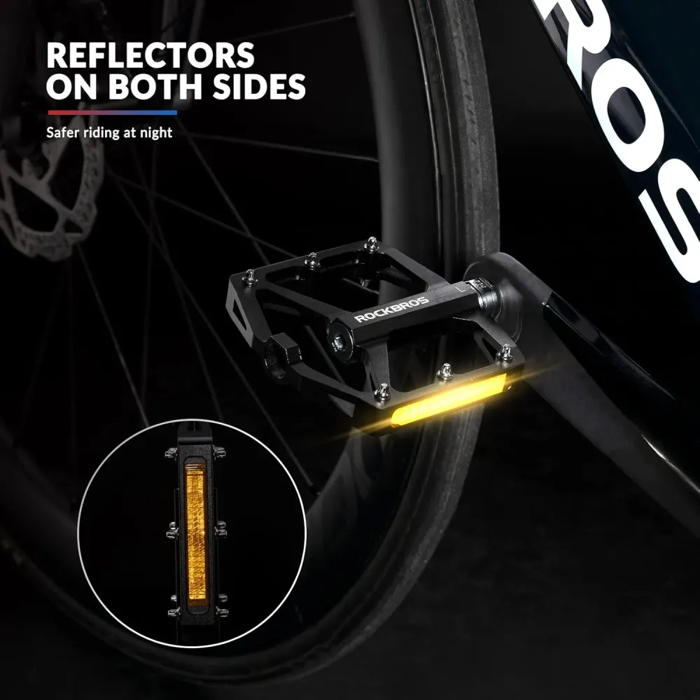 Sklisikre sykkelpedaler med reflektorer