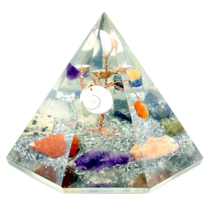 Orgonitt Pyramide 7-Sidet Edelsten Visdomstre 90 mm