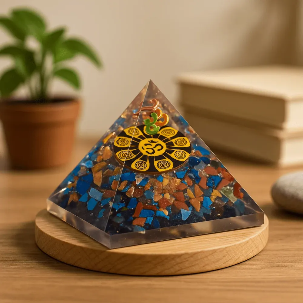 Orgonitt Pyramide Om Chakra 70 mm