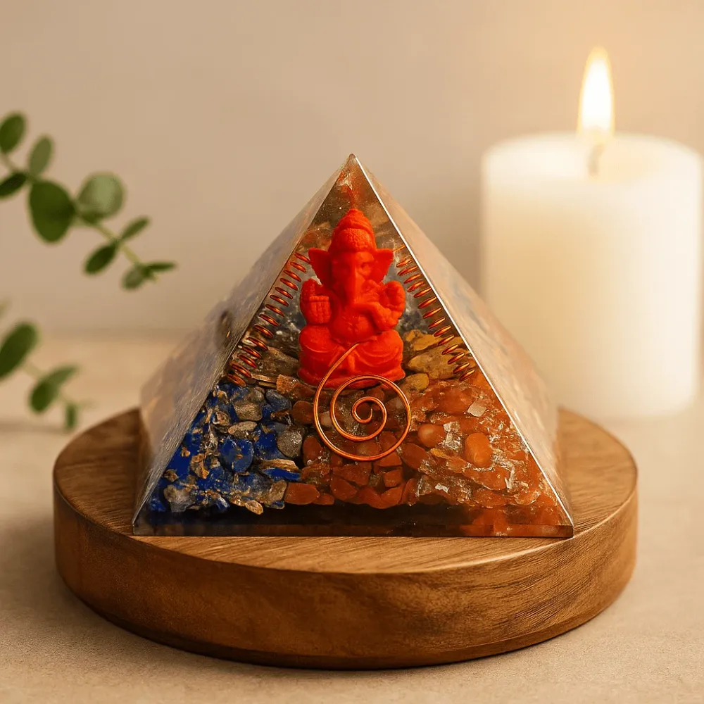 Orgonitt Pyramide Ganesh Kobber Krystall Edelstener 70mm