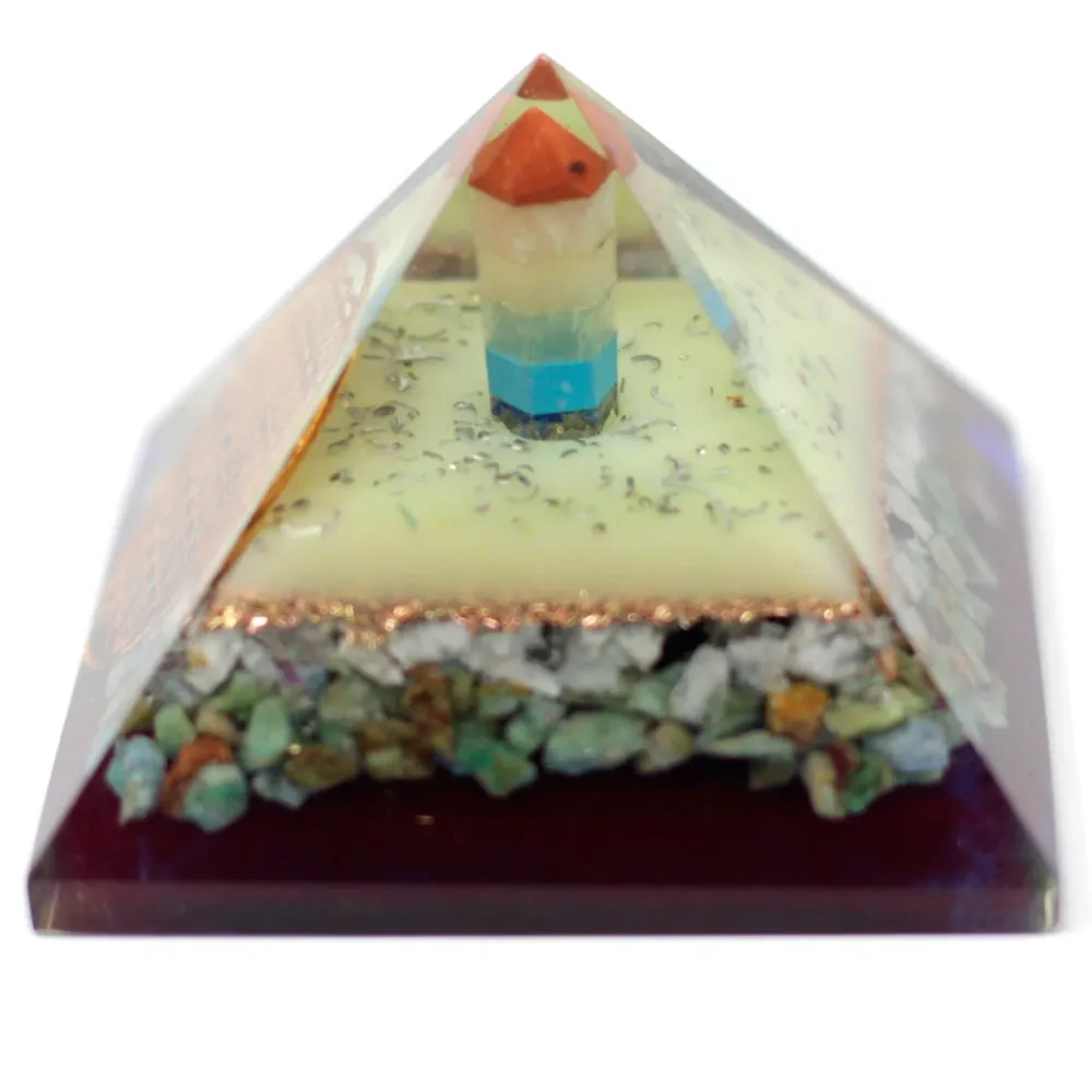 Orgonitt pyramide, Livets blomst kobber edelstener 80mm