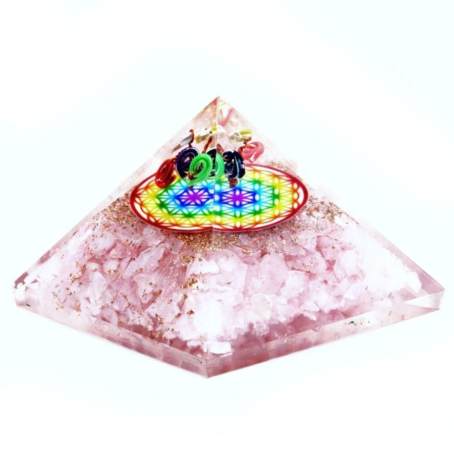Orgonitt Pyramide Rosenkvarts Livets Blomst 70mm