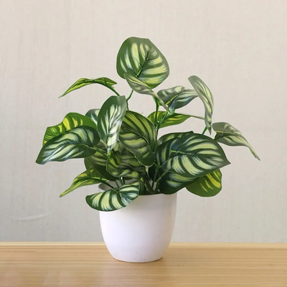 Kunstig Amerikansk Dieffenbachia Plante i Hvit Potte 22cm