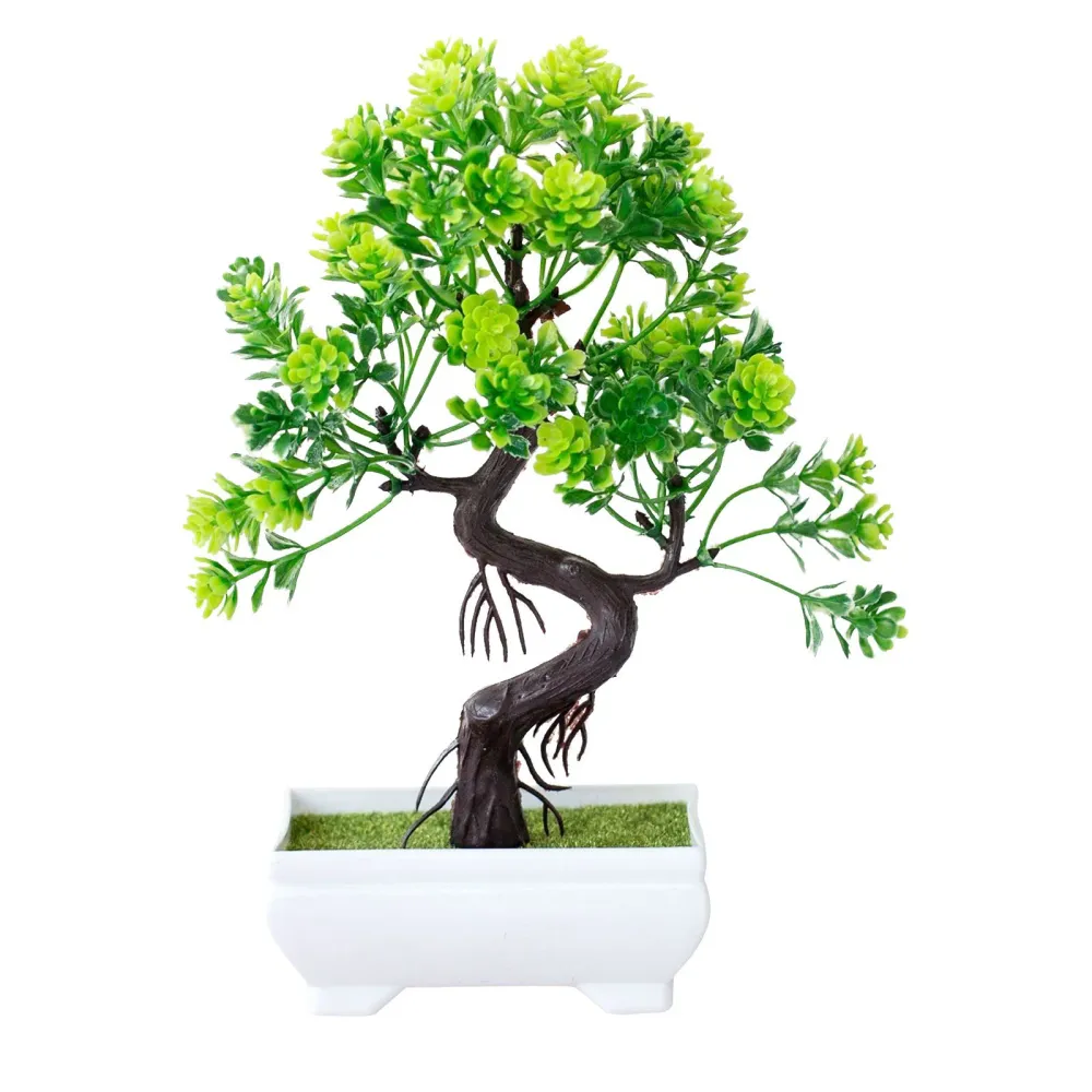 Kunstig Kinesisk Rosa Harland Boxwood Bonsai i Hvit Plastpotte 24cm