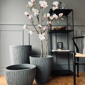 Krukke i plast - Riflet Grå H 40 cm