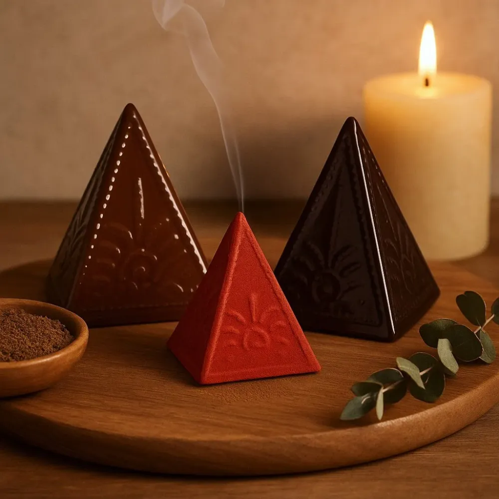 Røkelsespulver Pyramideform Sett 3-delt Brun