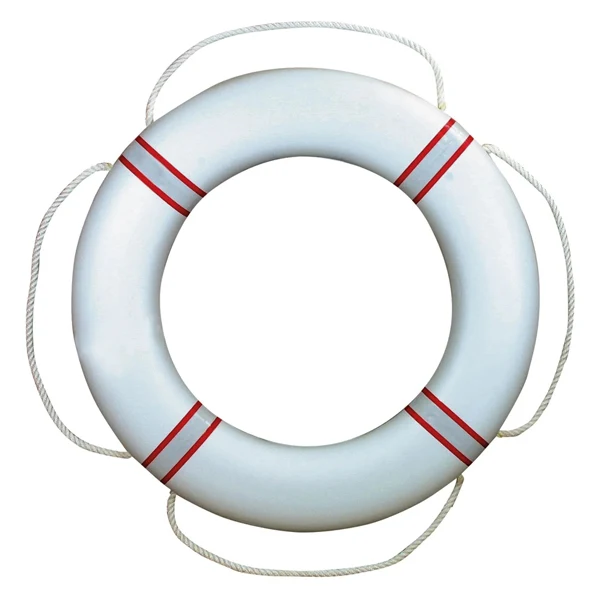 Livbøye FP380, hvit m/rød reflekstape, m/støpeline, 2,1 kg, 380 mm innv. diameter, 610 mm utv. diameter