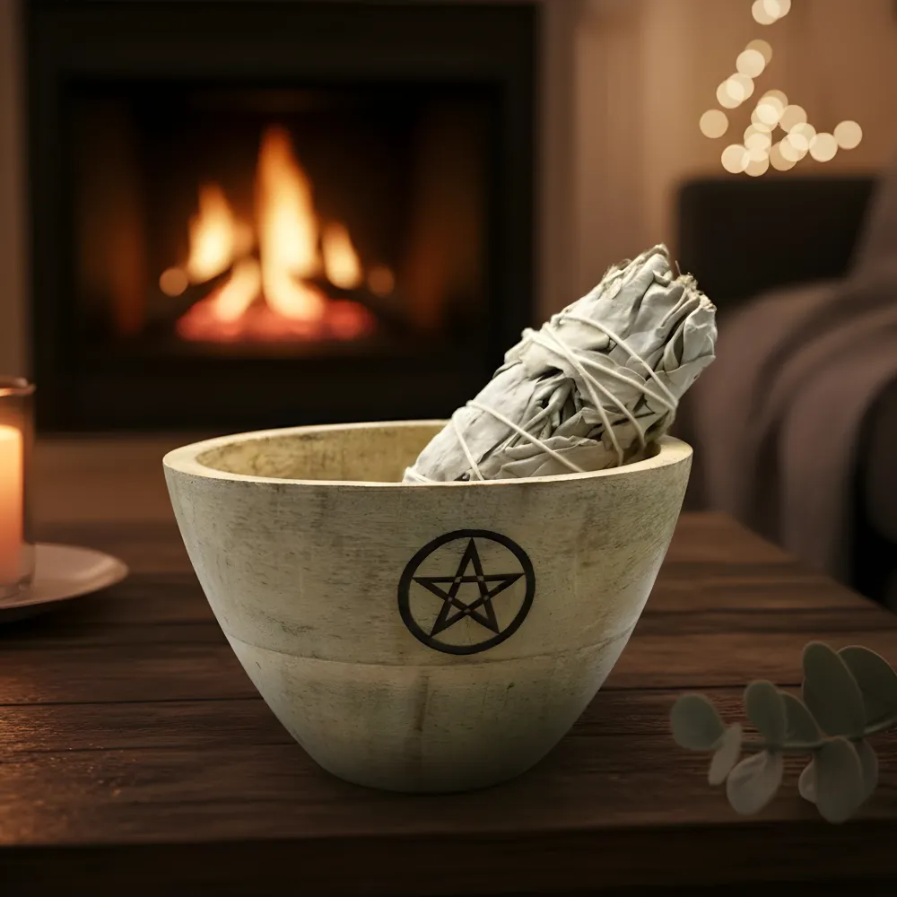 Røykelsesbolle Tre Pentagram Offerbolle 11x7cm