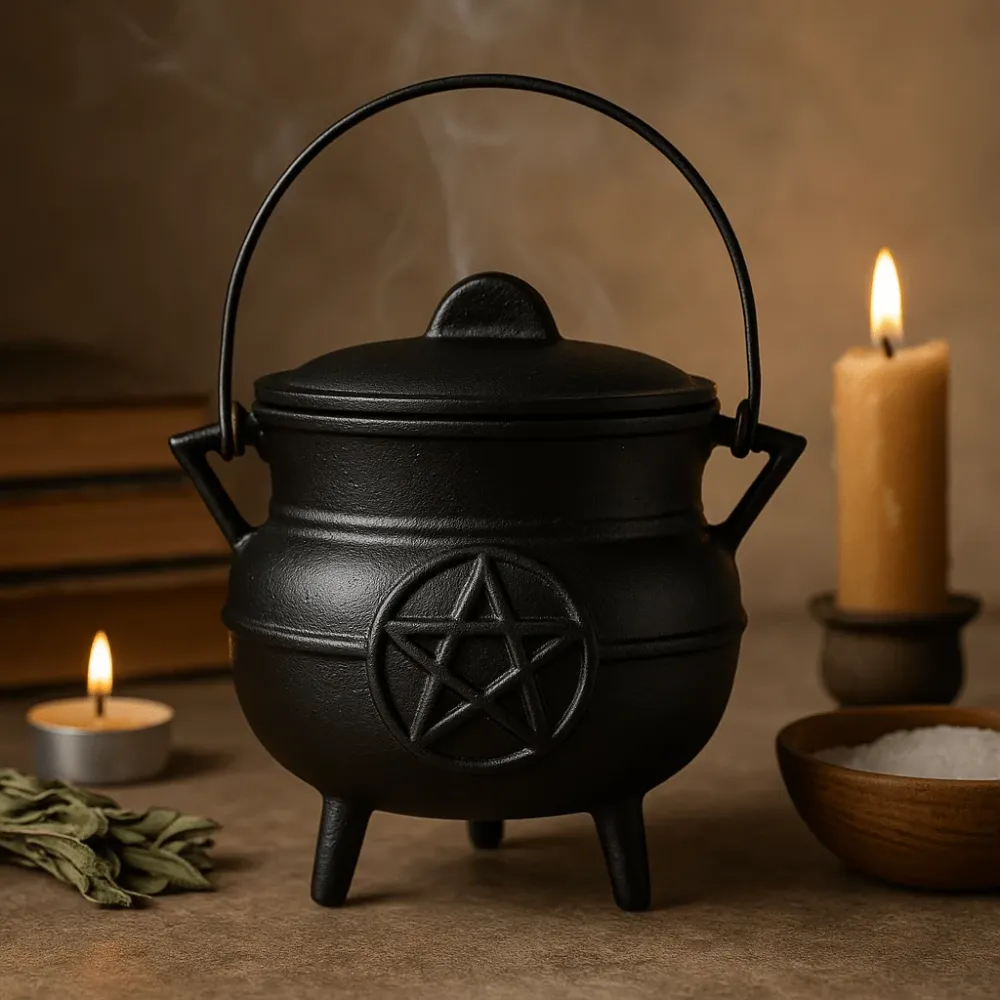 Støpejernskjele med pentagram 21x15cm