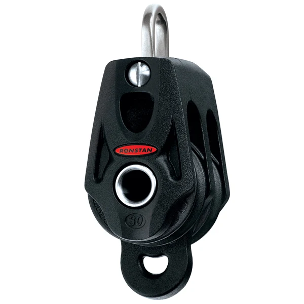 Ronstan, Orbit Trippelblokk med hundepote, Serie 30, 550 kg, 1100 kg bruddstyrke, 30 mm skivediameter, 75 g