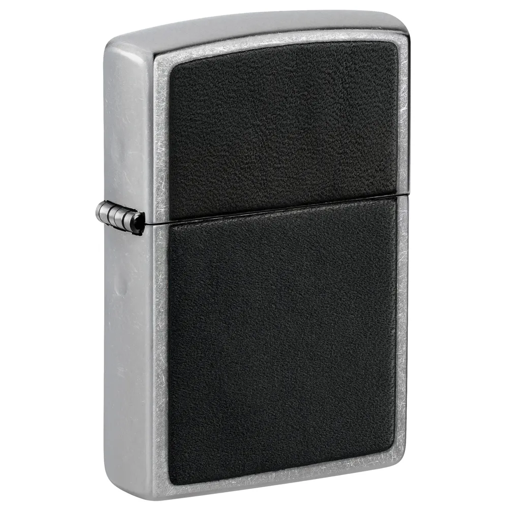 Zippo - Black Leather Emblem - Street Chrome Lighter