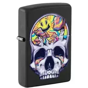 Zippo Lighter - Blacklight Skull Design - Matt Svart Lighter
