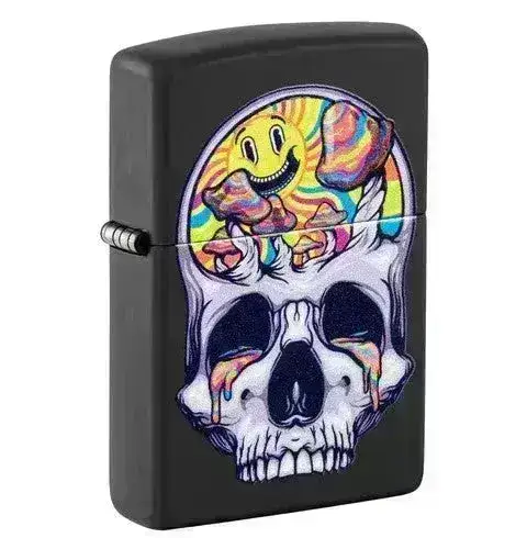Zippo Lighter - Blacklight Skull Design - Matt Svart Lighter