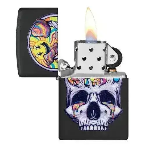 Zippo Lighter - Blacklight Skull Design - Matt Svart Lighter