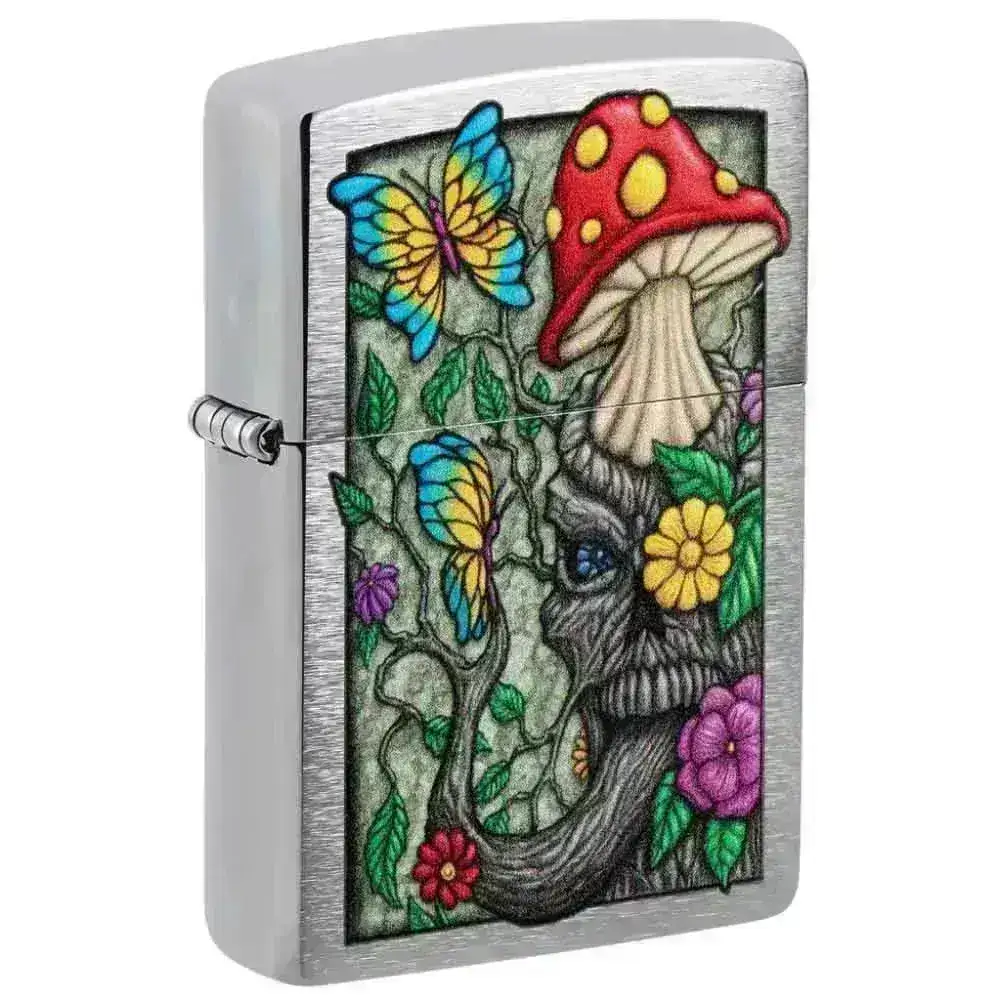 Zippo Lighter - Freaky Nature Design - Brushed Chrome