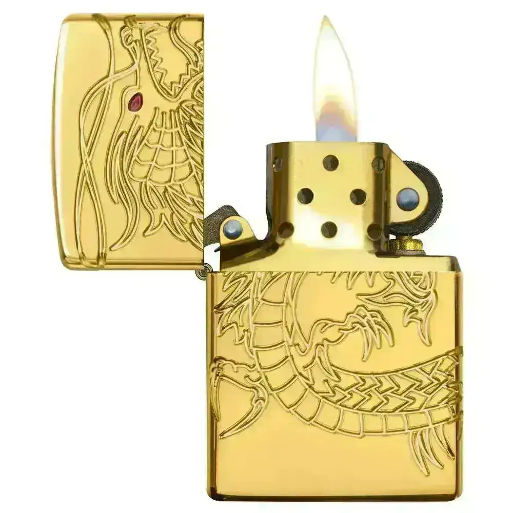Zippo Lighter - Red Eyed Dragon - 360 Degree Gold-Plate Limited - Lighte