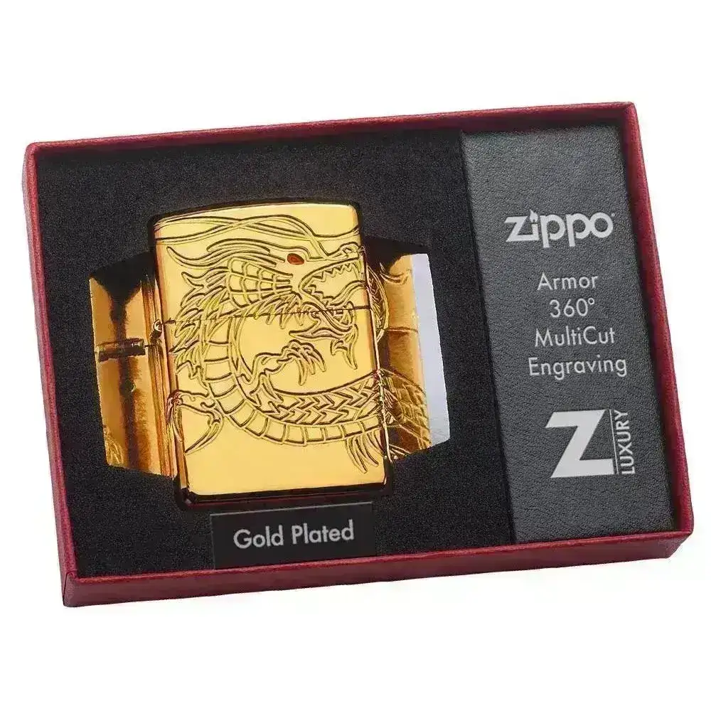 Zippo Lighter - Red Eyed Dragon - 360 Degree Gold-Plate Limited - Lighte