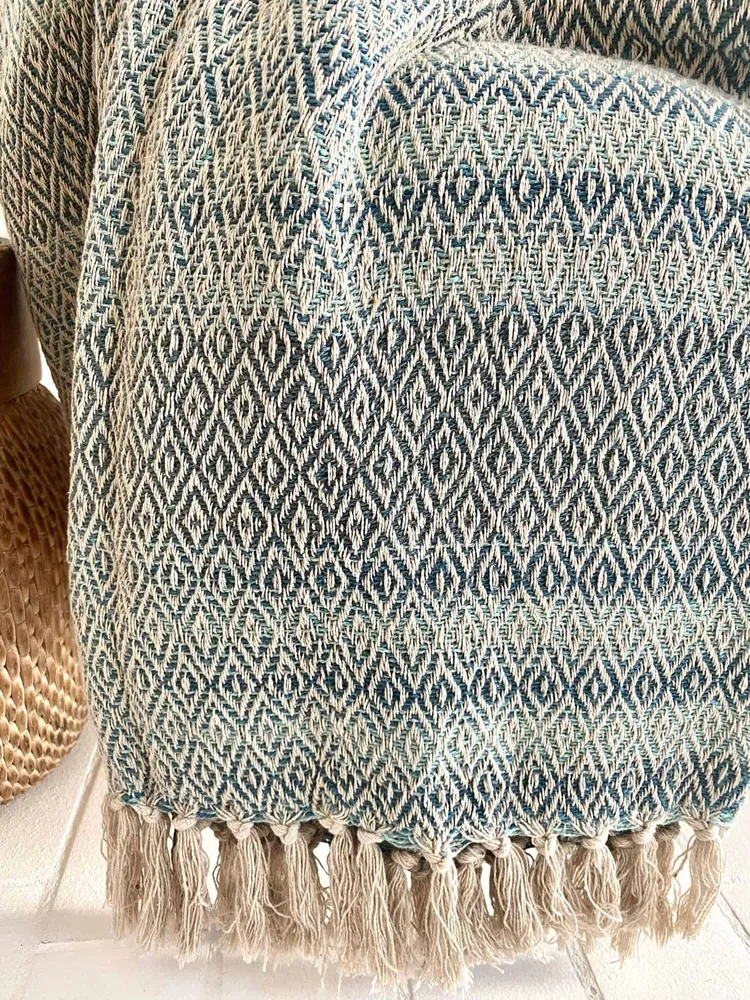 Pledd resirkulert bomull – Lys blå