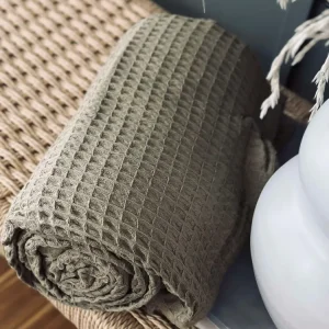 Pledd Stone-washed Vaffelvevd Bomull - Mørk Beige