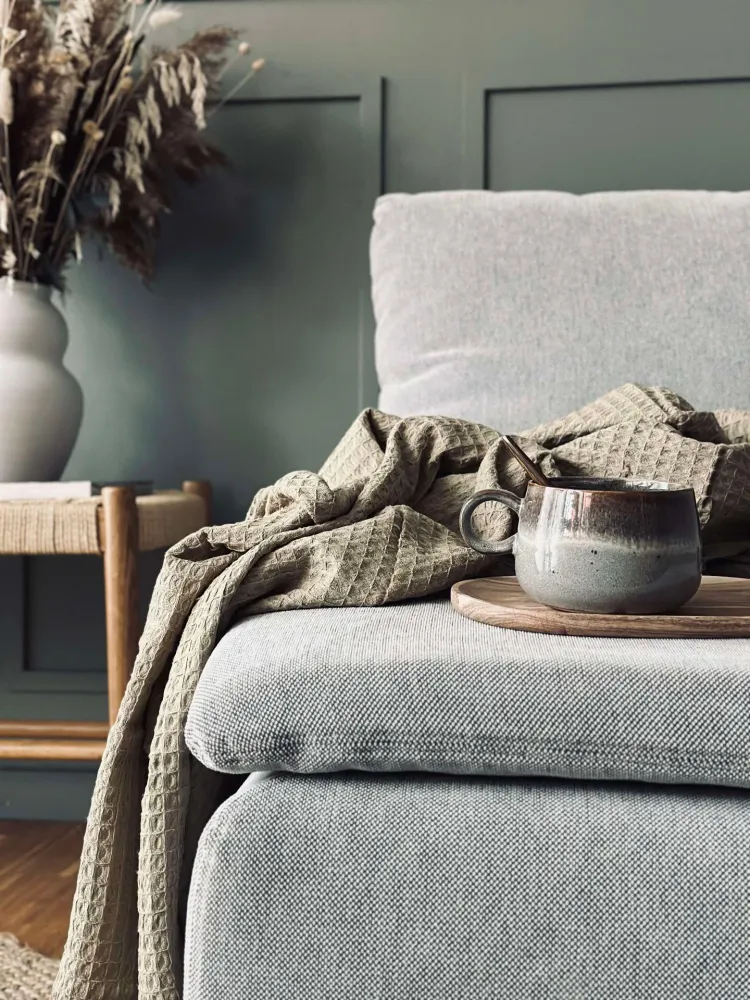 Pledd Stone-washed Vaffelvevd Bomull - Mørk Beige