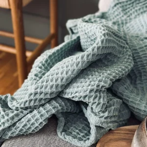 Pledd Stone-washed Vafflet Bomull - Petrol