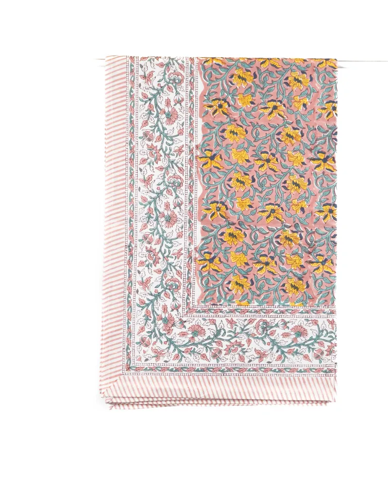 Rosa med gule blomster - 150x220 cm