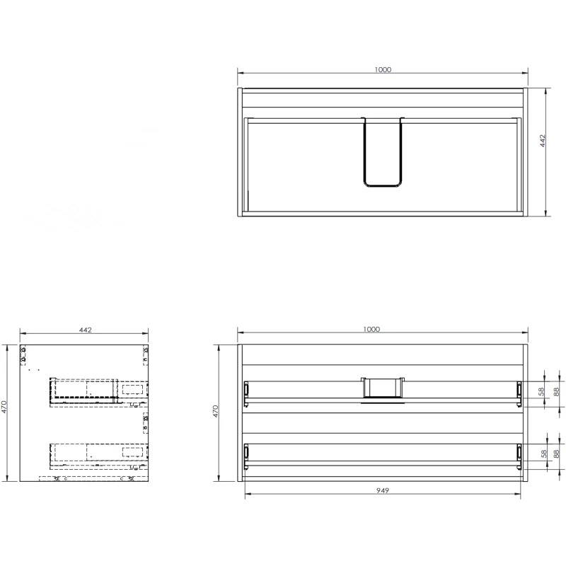 Servantskap med vask 100 cm, grafitt/hvit matt, Mexen Orio - 91A10-10047-2-BFF66-W23M01