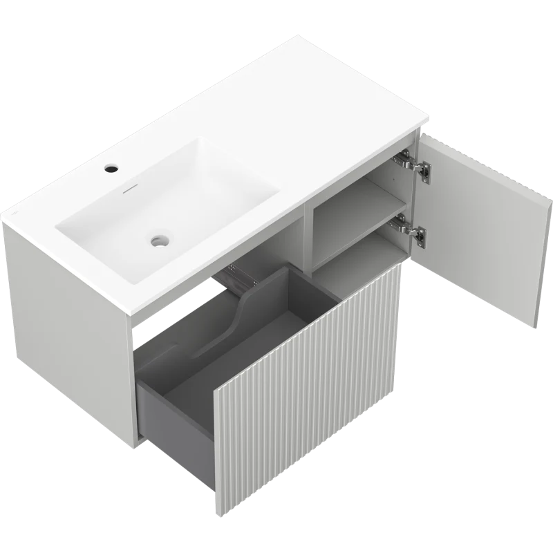 Servantskap med vask 100 cm grå/hvit matt, Mexen Rivel Otis venstre - 91A23-10047-3-BBFF62-W18L01