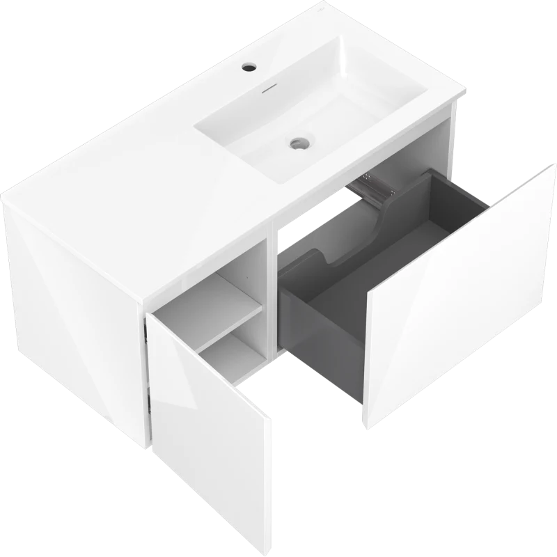 Servantskap med vask 100 cm hvit høyglans Mexen Orio Otis høyre - 91A13-10047-3-BBFF00-W18P00