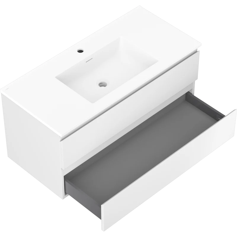 Servantskap med vask 100 cm hvit matt, 2 skuffer Mexen Orio - 91A10-10047-2-BFF01-W18M01