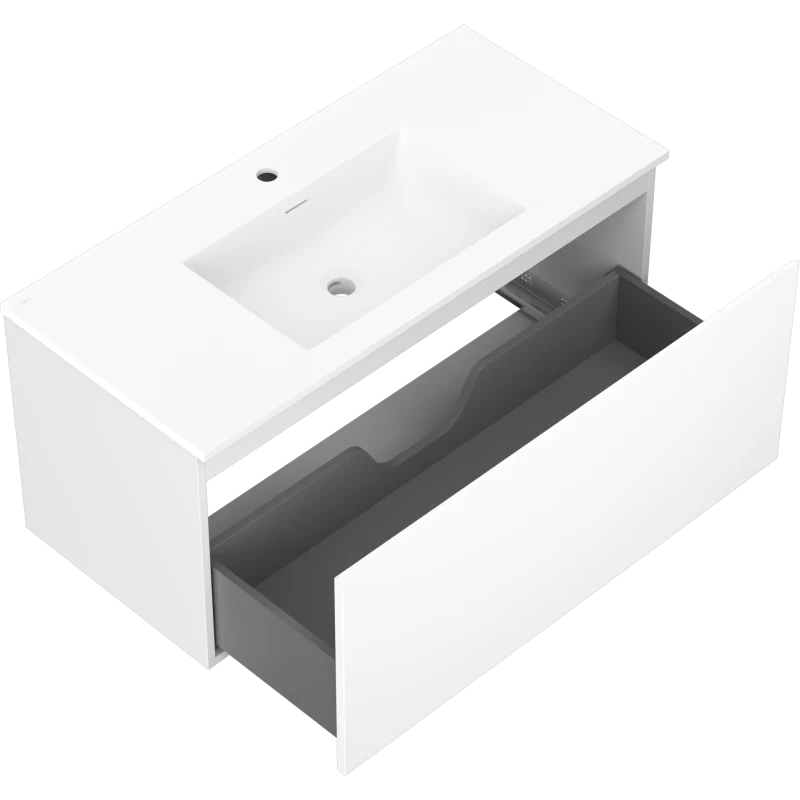 Servantskap med vask 100 cm, hvit matt, 1 skuff, Mexen Orio - 91A10-10047-1-BF01-W18M01