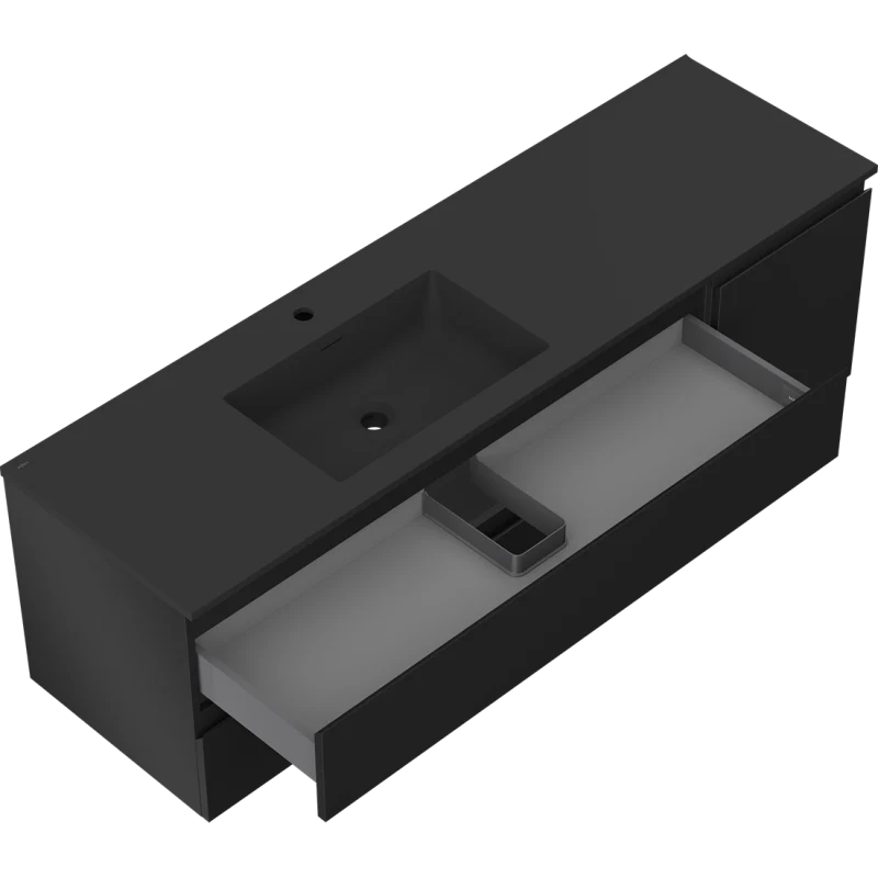 Servantskap med vask 160 cm svart matt, Mexen Orio Otis venstre - 91A13-16047-3-BBFFF71-W18L71