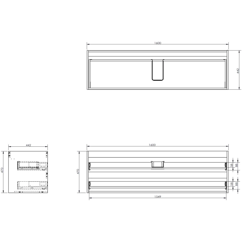 Servantskap med vask 160 cm svart, 2 skuffer Mexen Orio Vela - 91A10-16047-2-BFF70-W23M71
