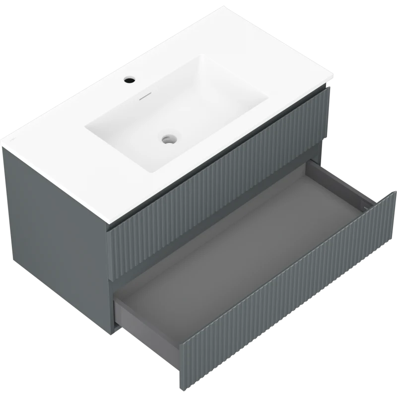 Servantskap med vask 90 cm graffit/hvit matt, 2 skuffer Mexen Rivel - 91A20-09047-2-BFF66-W18M01
