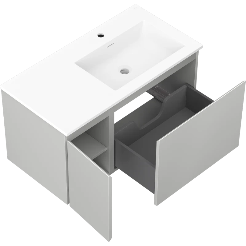 Servantskap med vask 90 cm grå/hvit matt, Mexen Orio Otis høyre - 91A13-09047-3-BBFF62-W18P01