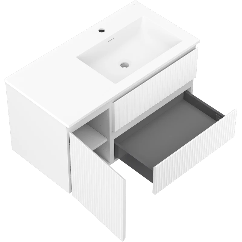 Servantskap med vask 90 cm hvit matt, Mexen Rivel Otis høyre - 91A23-09047-3-BBFFF01-W18P01