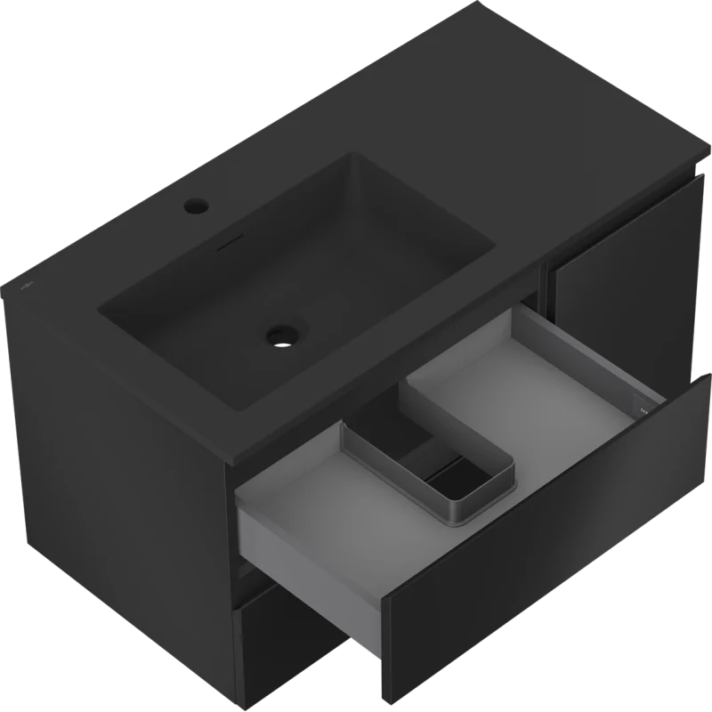 Servantskap med vask 90 cm svart matt, Mexen Orio Otis venstre - 91A13-09047-3-BBFFF71-W18L71