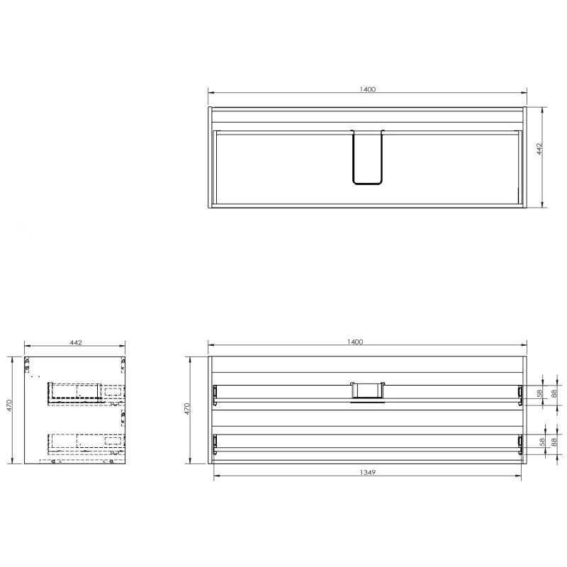 Servantskap 140 cm, Grå Matt, 2 Skuffer, Mexen Rivel – 91A20-14047-2-BFFC62