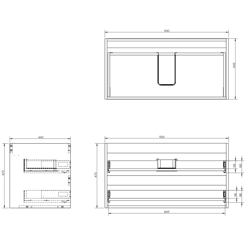 Servantskap 90 cm, Eik, 2 skuffer, riflet front, Mexen Rivel – 91A20-09047-2-BFFC81