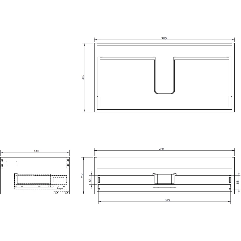 Servantskap 90 cm, Grå Matt, 1 Skuff, Riflet Front, Mexen Rivel – 91A20-09023-1-BFC62