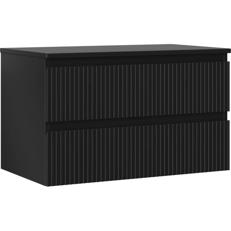 Servantskap 80 cm, Svart Matt, 2 Skuffer, Riflet Front, Mexen Rivel – 91A20-08047-2-BFFC71