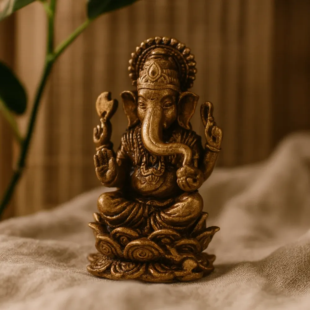 Liten messing Ganesha-statue på lotus, 30 mm