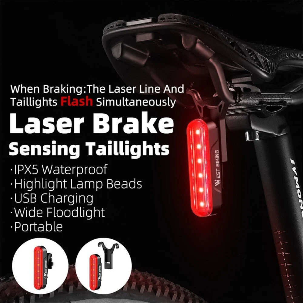 Baklys WEST BIKING LD80-s, bremsesensor, 3 moduser, bremselys