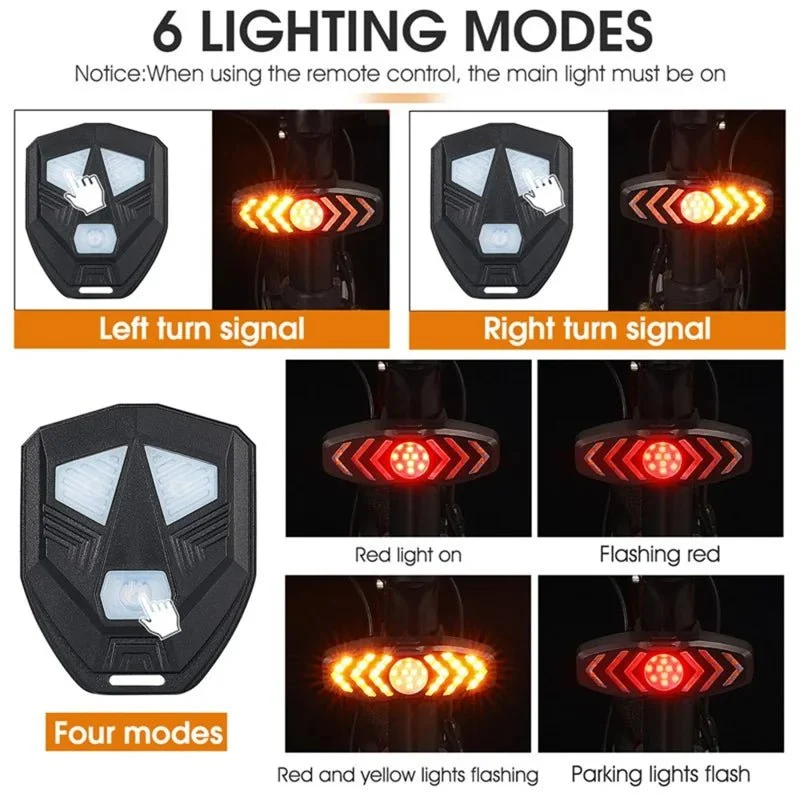 LED baklys WEST BIKING YP0701313 med blinklys og fjernkontroll
