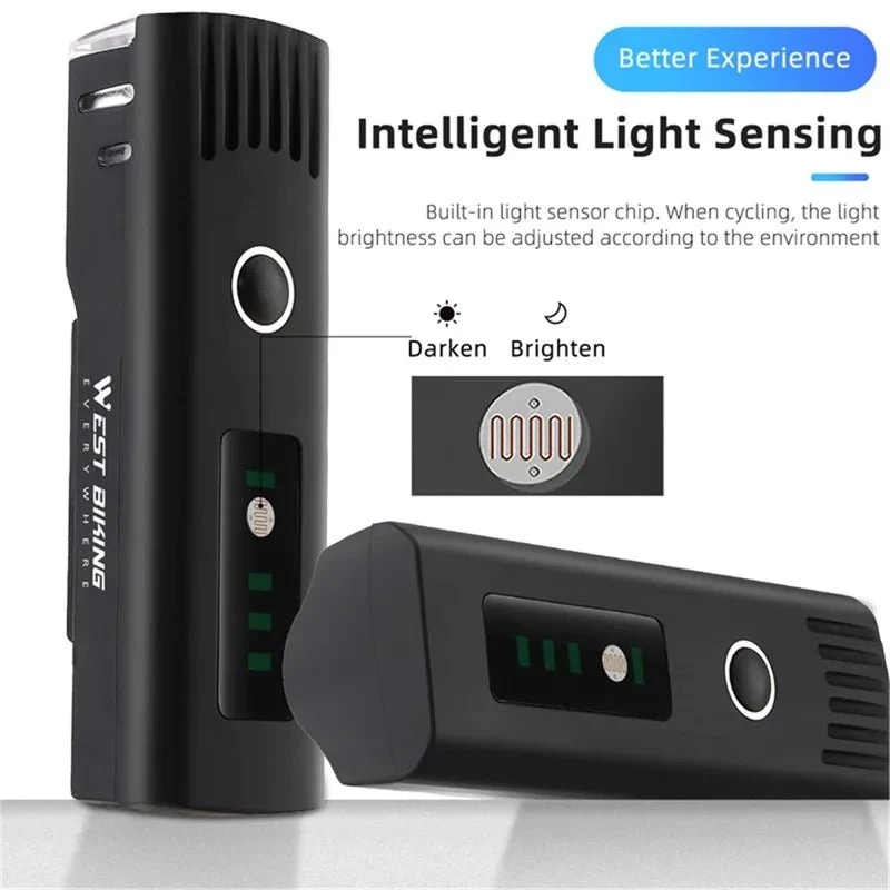 Vanntett sykkellykt med intelligent lyssensor IPX4