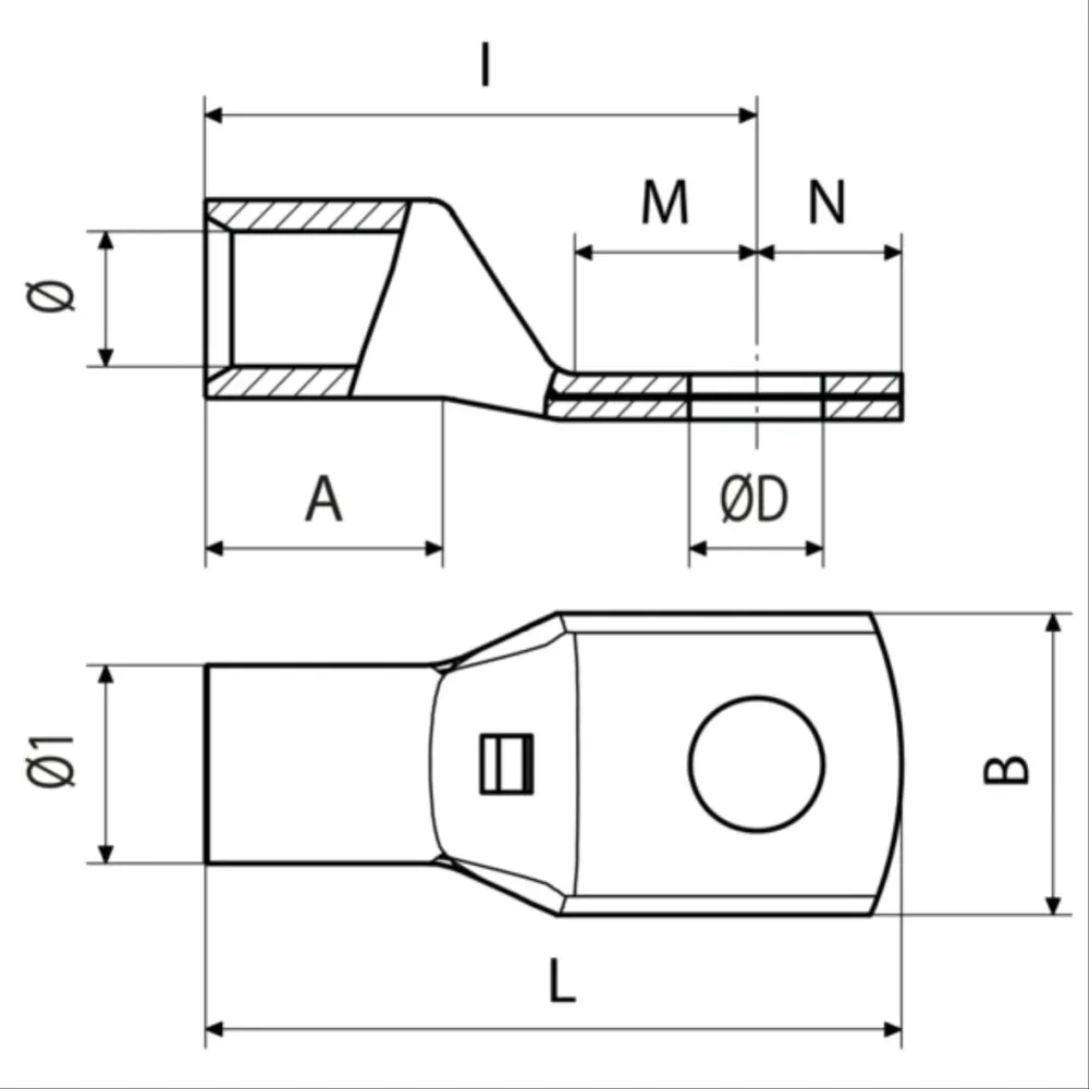 Kabelsko CU fortinnet 70mm/50mmFlex-Ø14mm