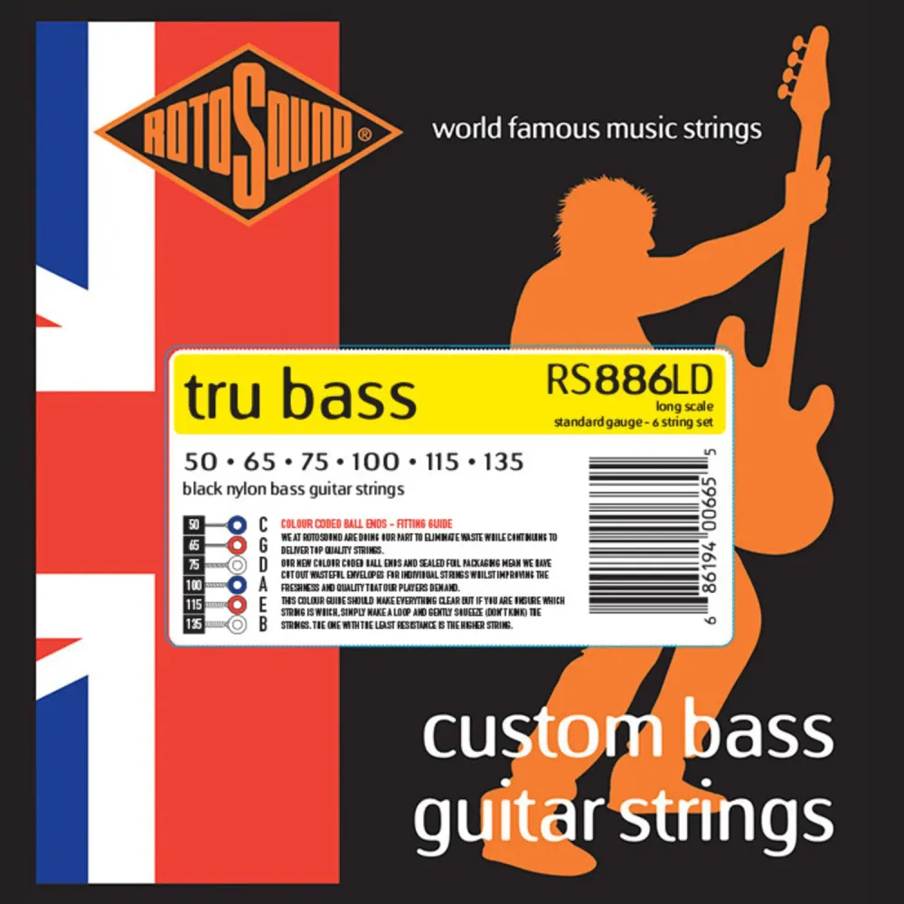 Rotosound E-bass-strenger Tru Bass 88 - sett 6-strengs Long 50-135, Long scale: scale length (34"/860mm) - til medium (32"...