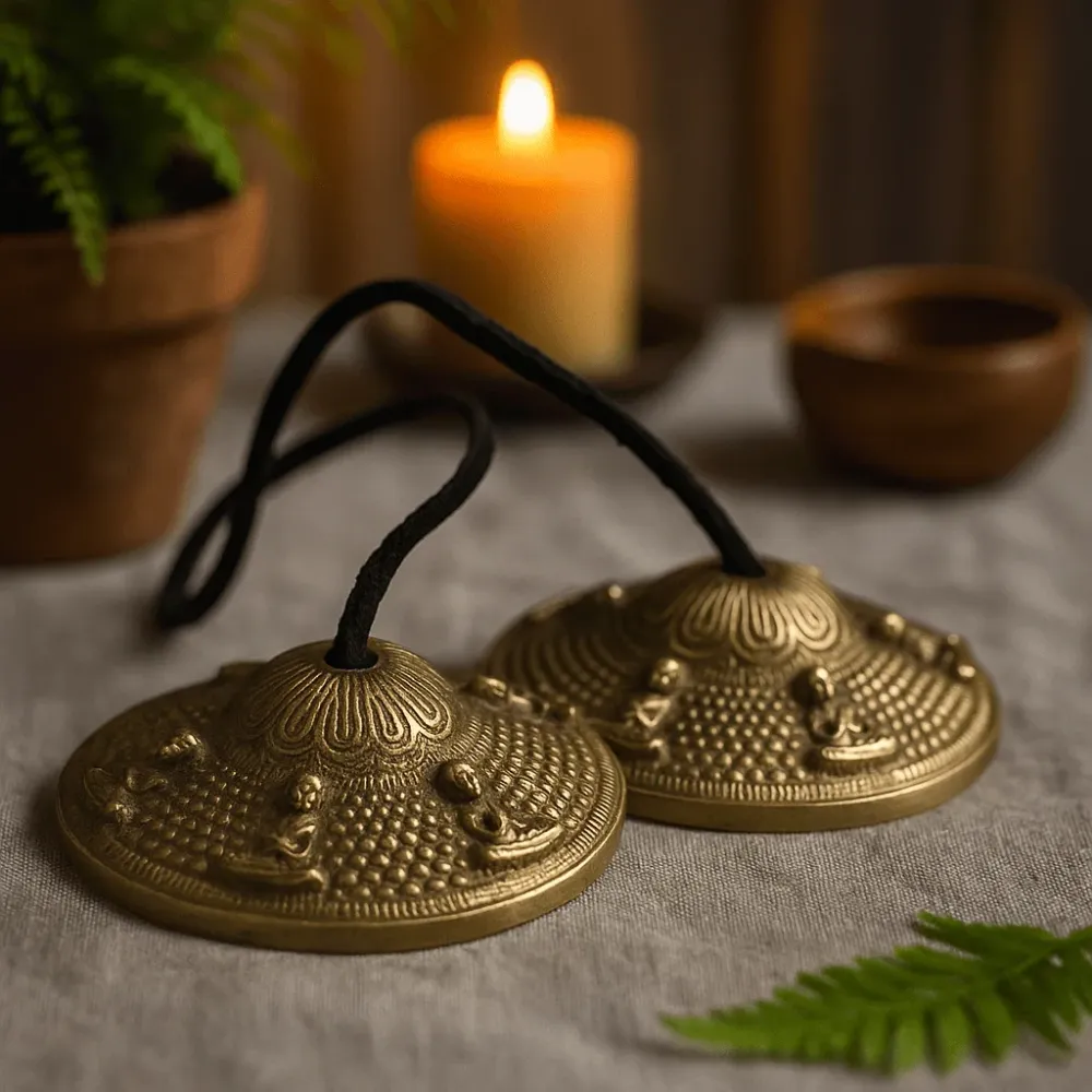 Tingsha Cymbaler Tibetansk Fem Buddha 9.5cm