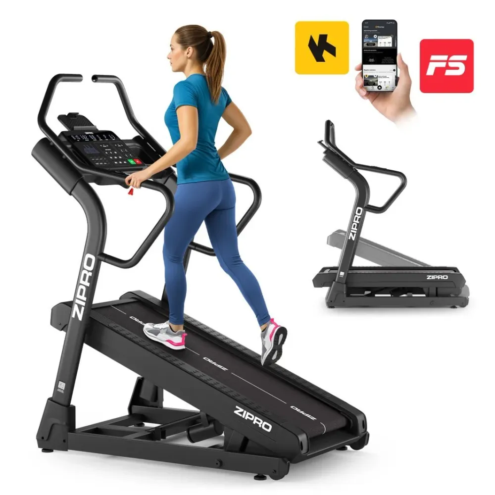 Tredemølle 16km/t, Stigning –5–40 %, Løpeflate 46x120cm Zipro Shred