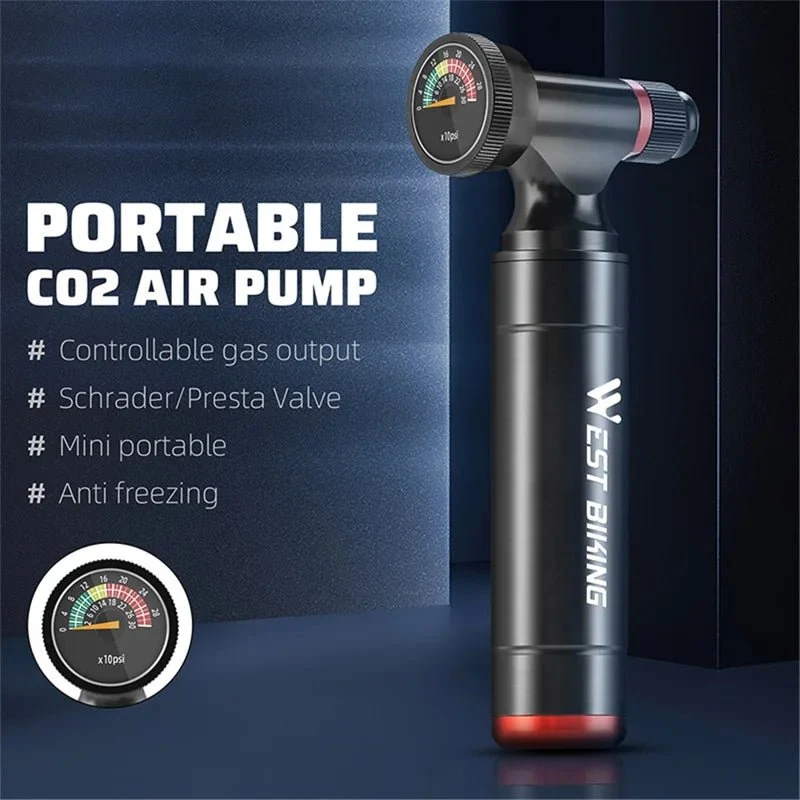 CO2-pumpe sykkel, sykkelpumpe i aluminiumlegering med trykkmåler